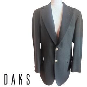 Vintage 70s DAKS British Hand Tailored Cashmere/Wool Classic Black Blazer 38L